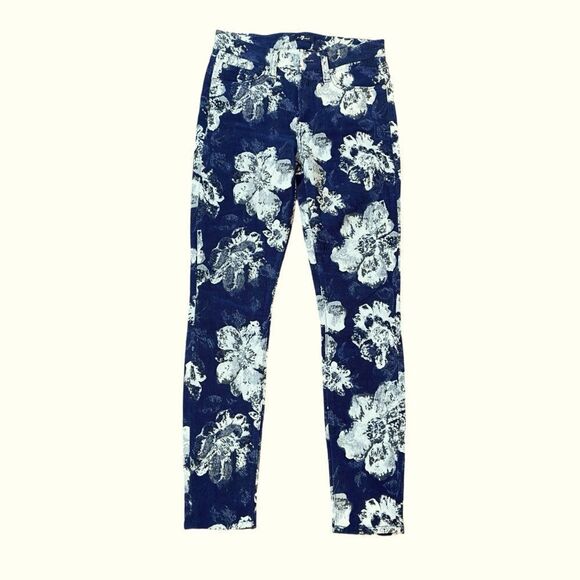 7 For All Mankind Pants - 7 for All Mankind Navy Floral Skinny Pants Size 25